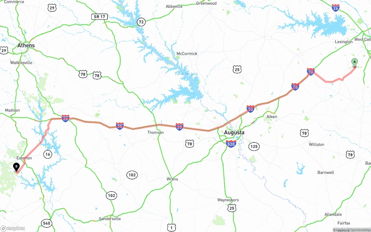 Shipping route from South Carolina to Georgia