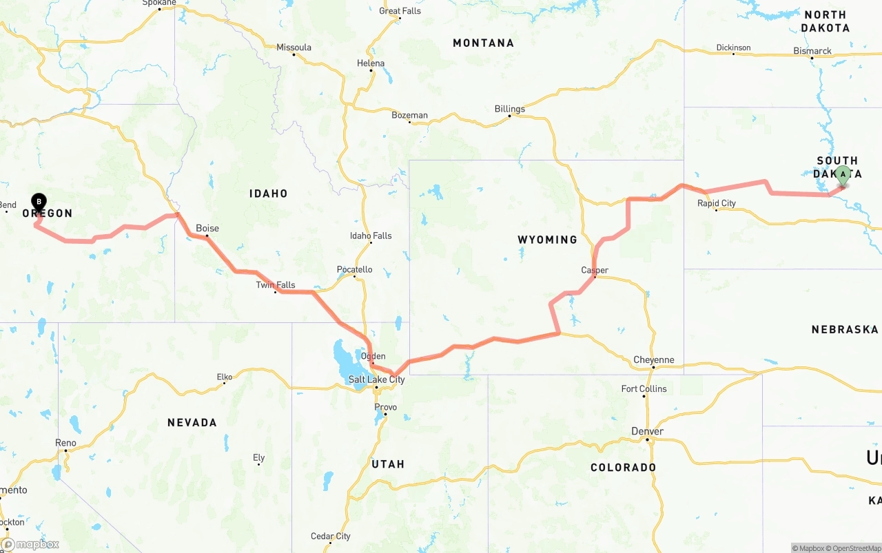 Shipping route from South Dakota to Oregon