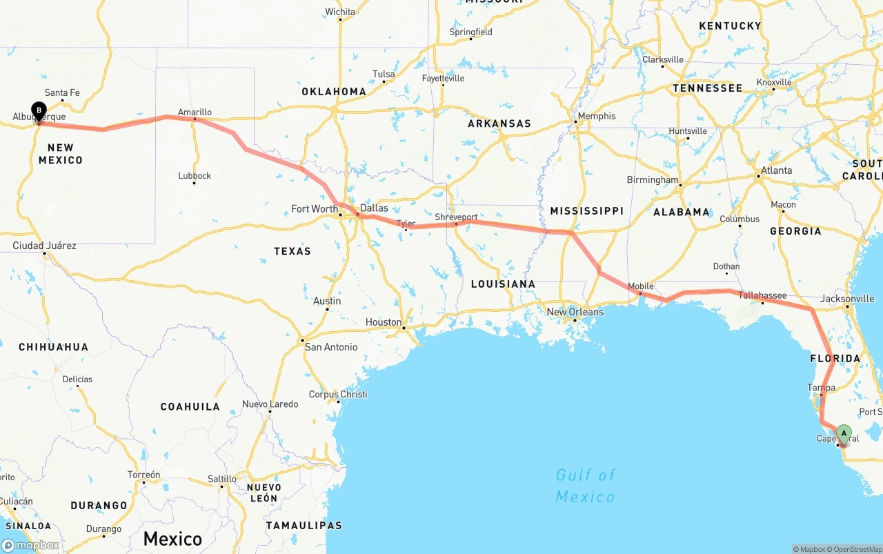 Shipping route from Southwest Florida International Airport to Albuquerque