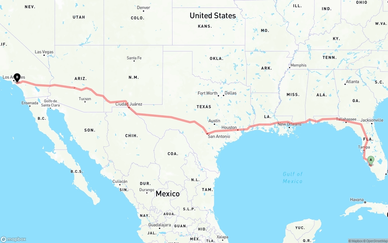Shipping route from Southwest Florida International Airport to Anaheim