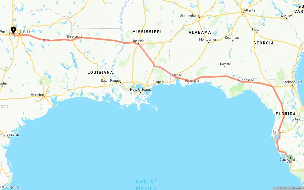 Shipping route from Southwest Florida International Airport to Arlington
