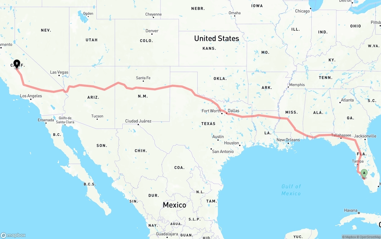 Shipping route from Southwest Florida International Airport to Fresno
