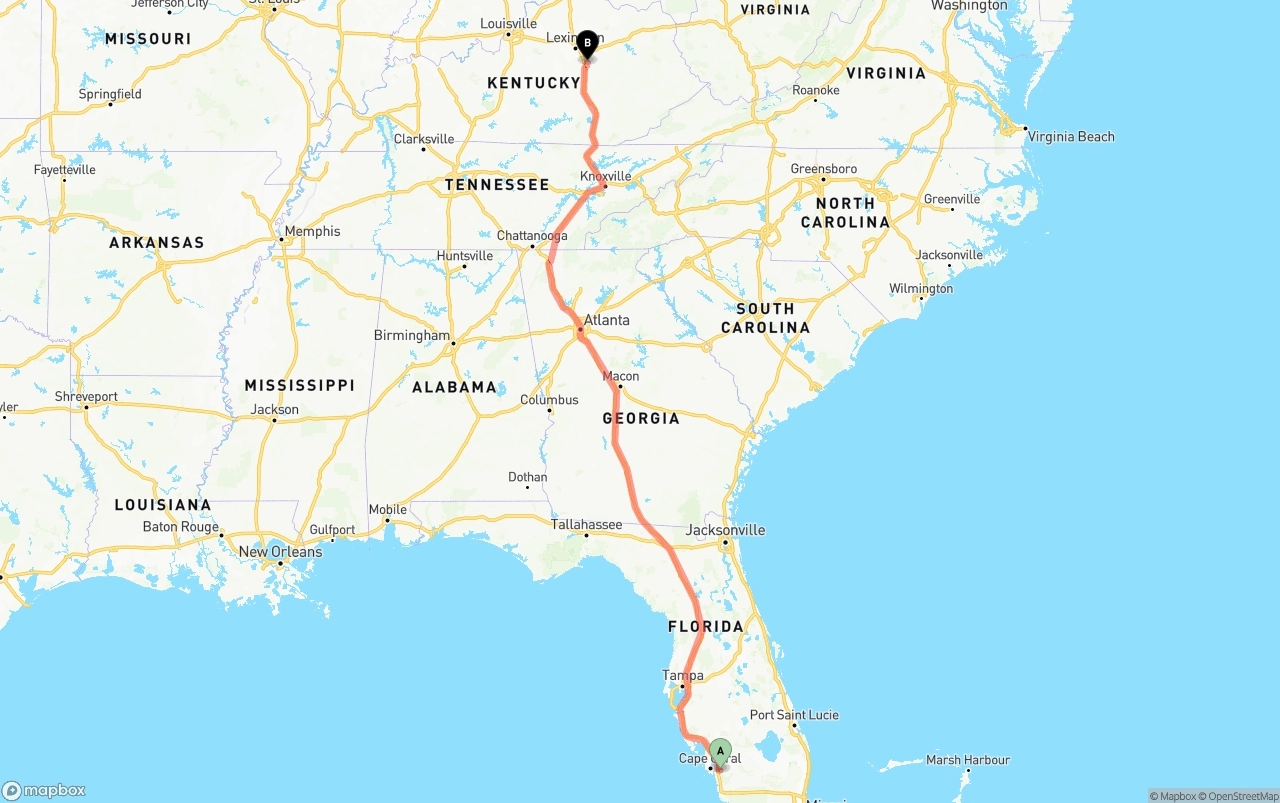 Shipping route from Southwest Florida International Airport to Kentucky