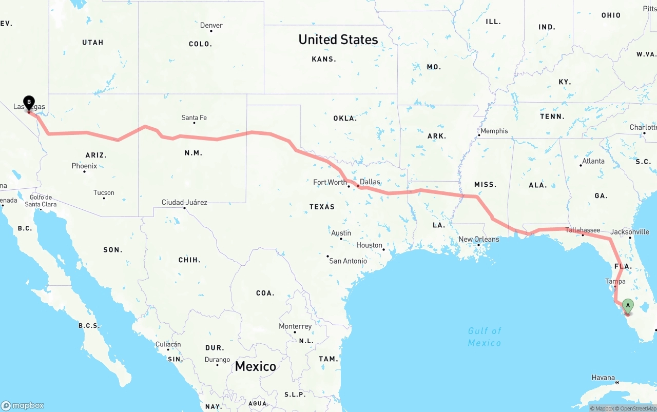Shipping route from Southwest Florida International Airport to Las Vegas
