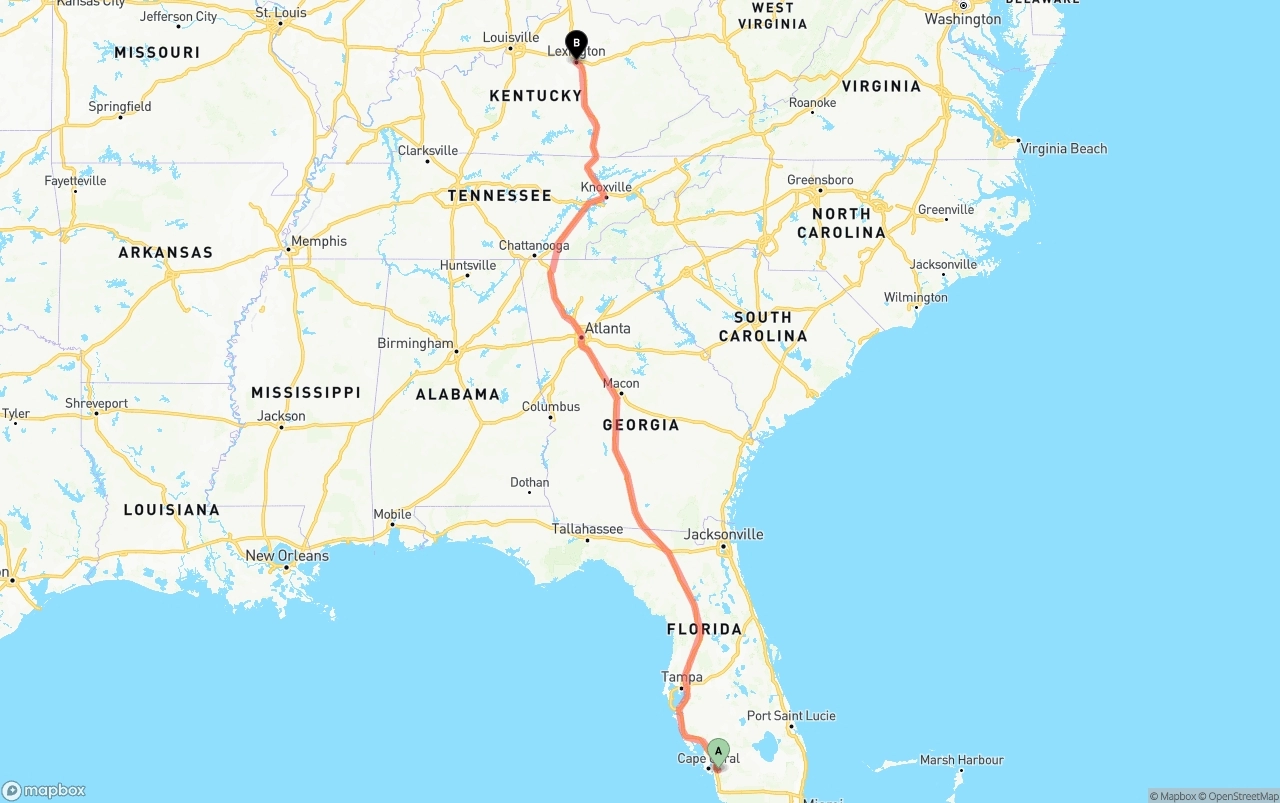 Shipping route from Southwest Florida International Airport to Lexington