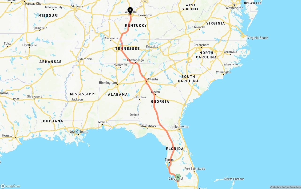 Shipping route from Southwest Florida International Airport to Louisville