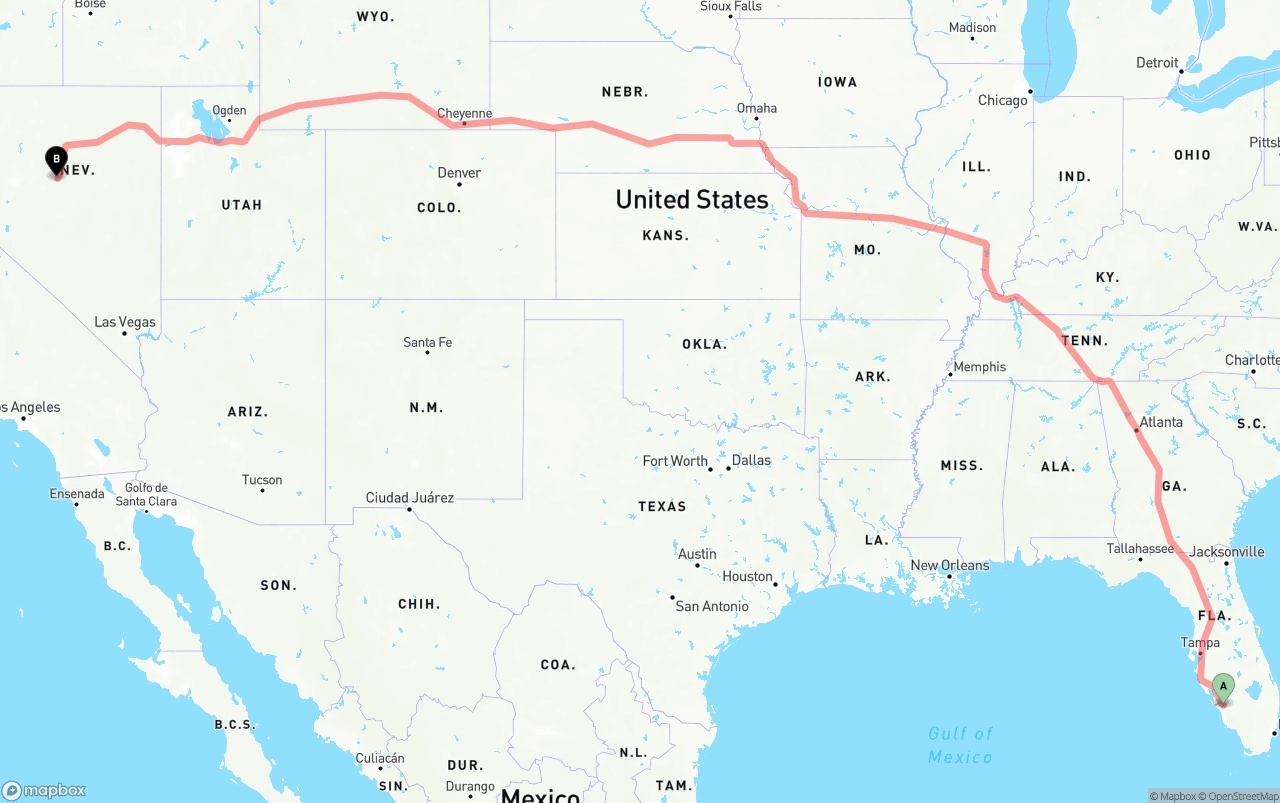 Shipping route from Southwest Florida International Airport to Nevada