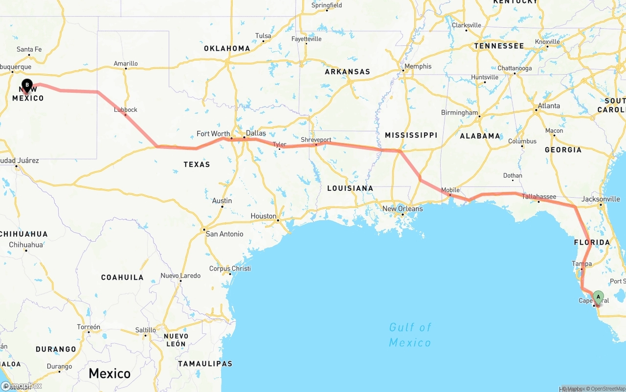 Shipping route from Southwest Florida International Airport to New Mexico