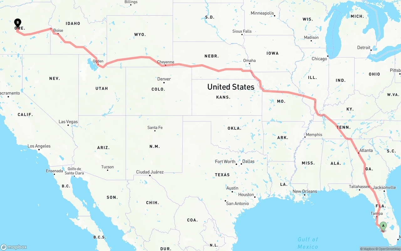 Shipping route from Southwest Florida International Airport to Oregon