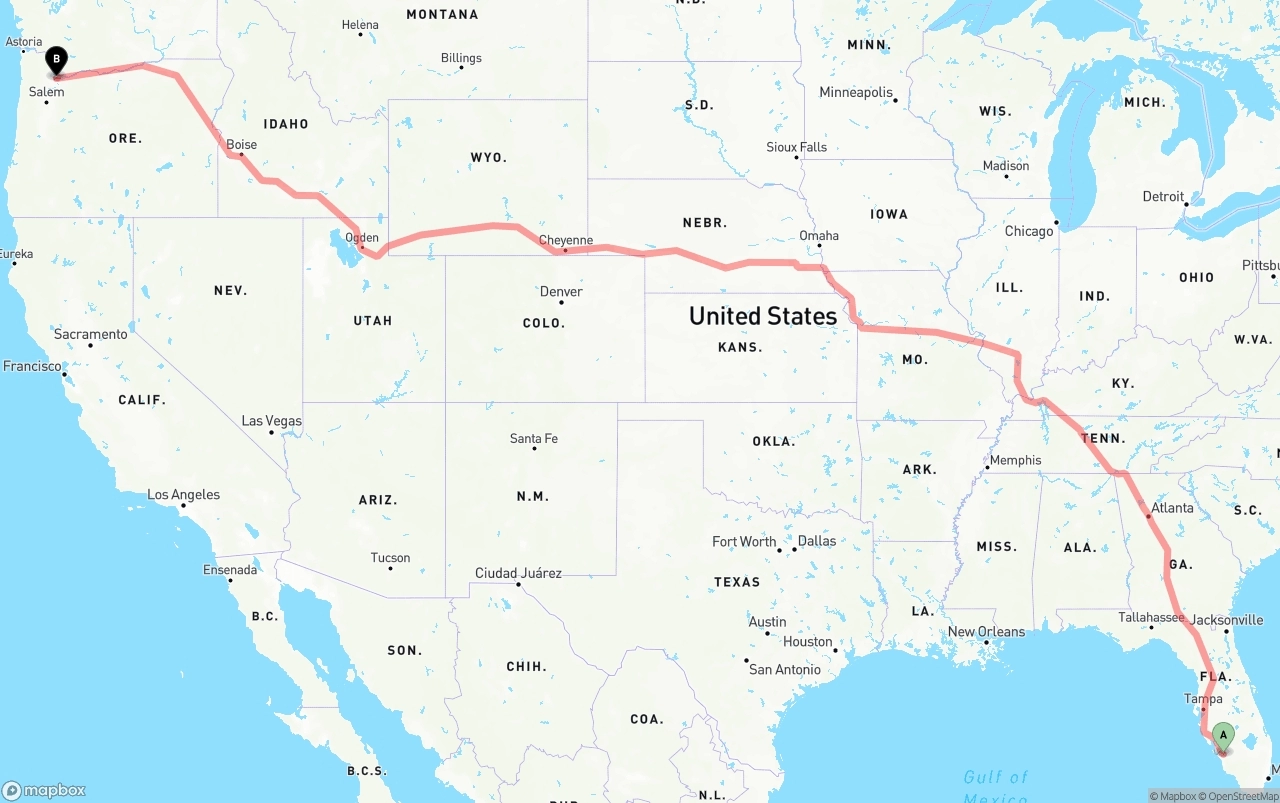 Shipping route from Southwest Florida International Airport to Portland