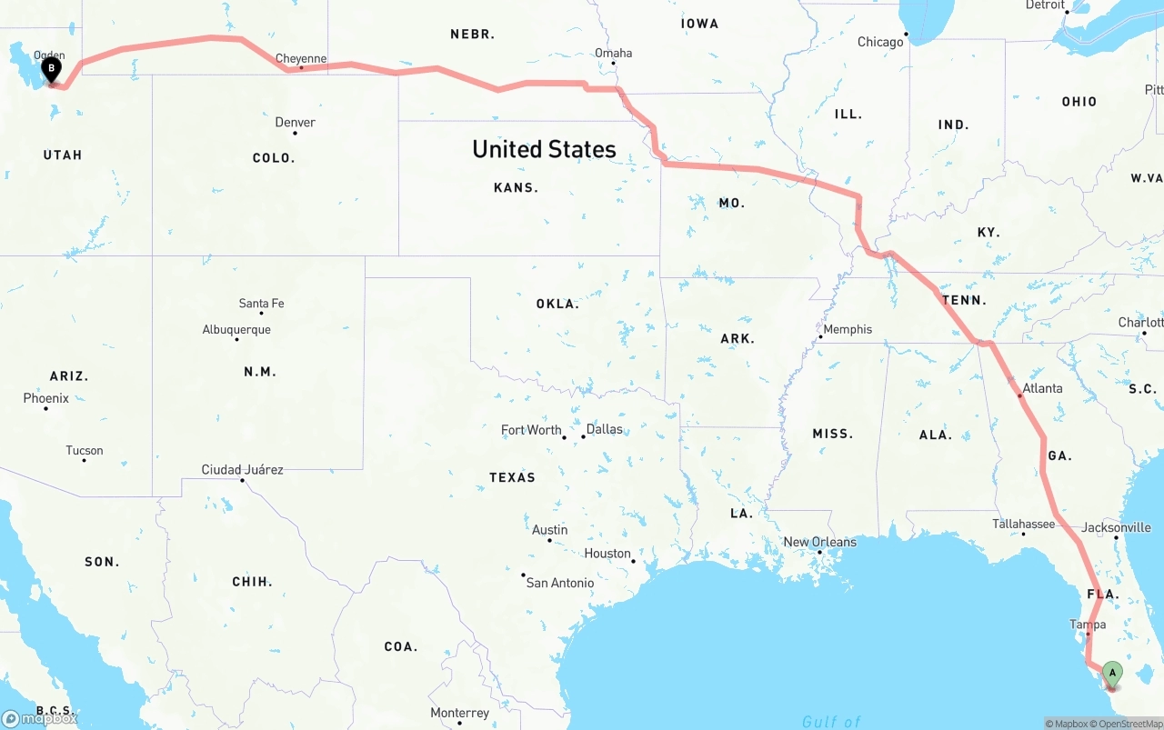 Shipping route from Southwest Florida International Airport to Salt Lake City