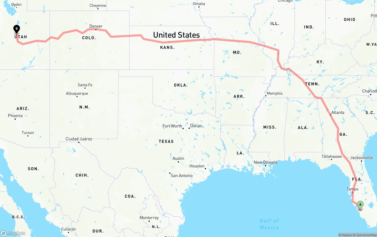 Shipping route from Southwest Florida International Airport to Utah