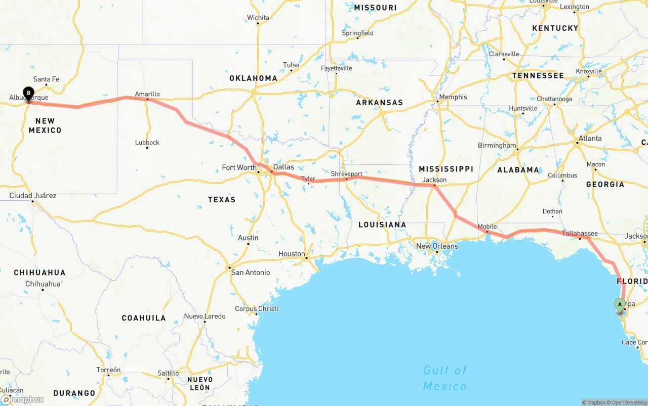 Shipping route from St. Petersburg to Albuquerque