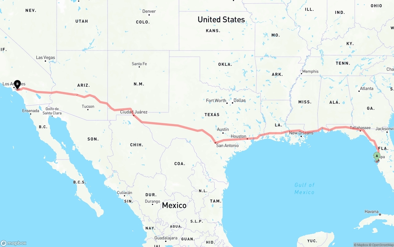 Shipping route from St. Petersburg to Anaheim