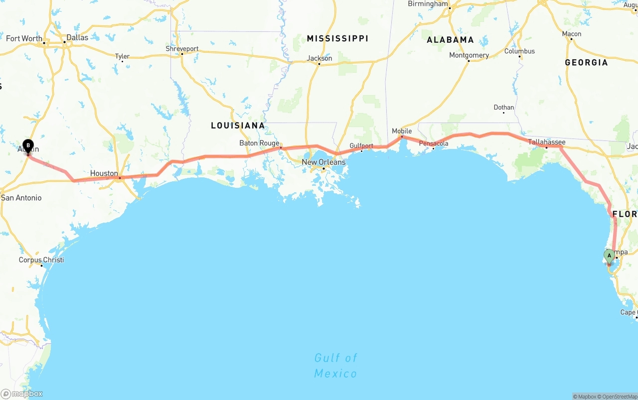 Shipping route from St. Petersburg to Austin