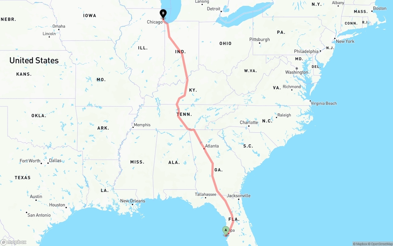 Shipping route from St. Petersburg to Chicago