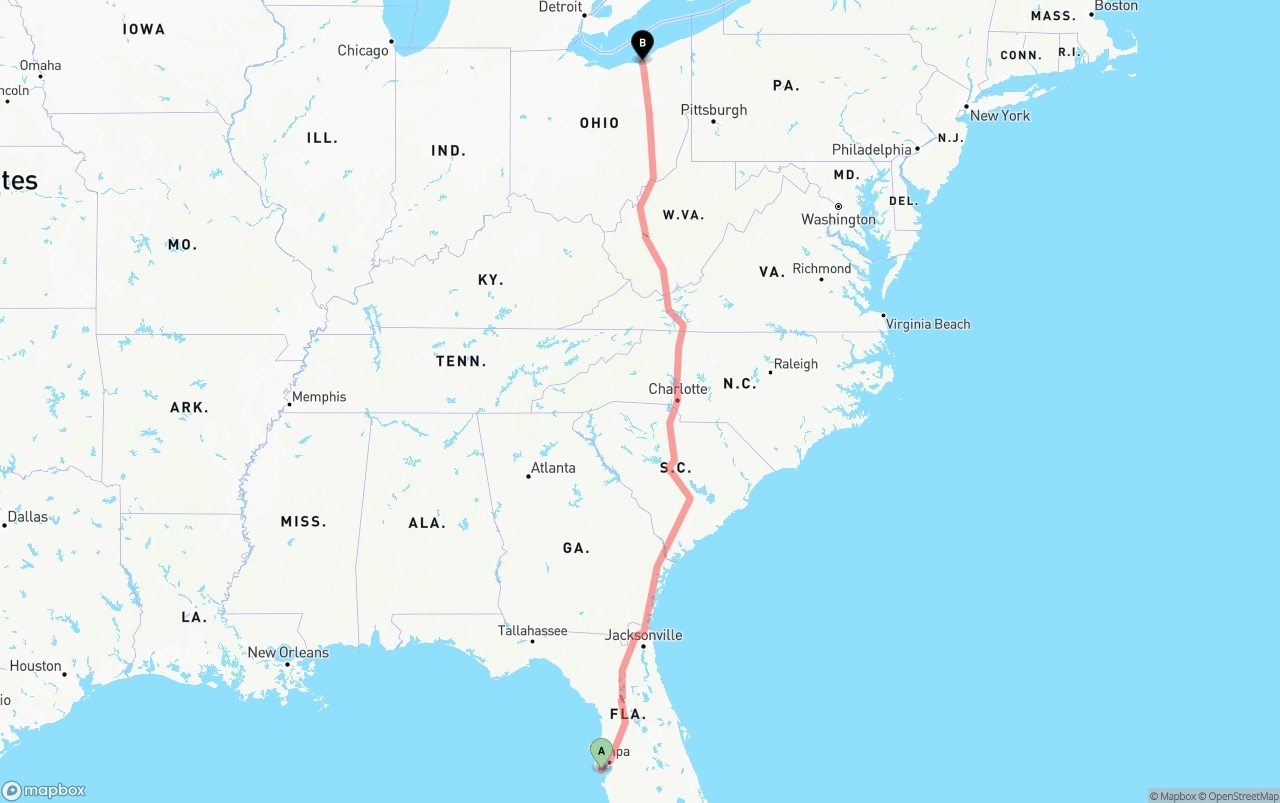 Shipping route from St. Petersburg to Cleveland