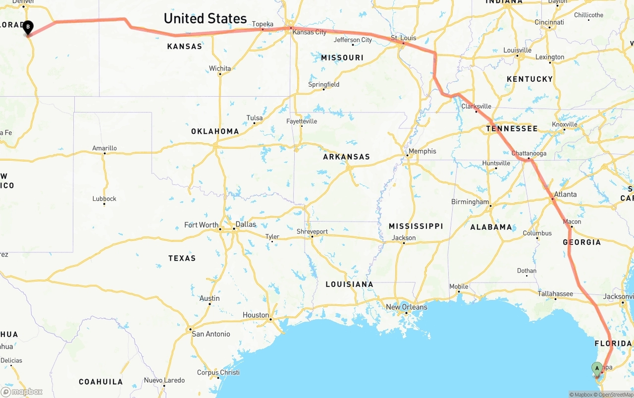 Shipping route from St. Petersburg to Colorado Springs