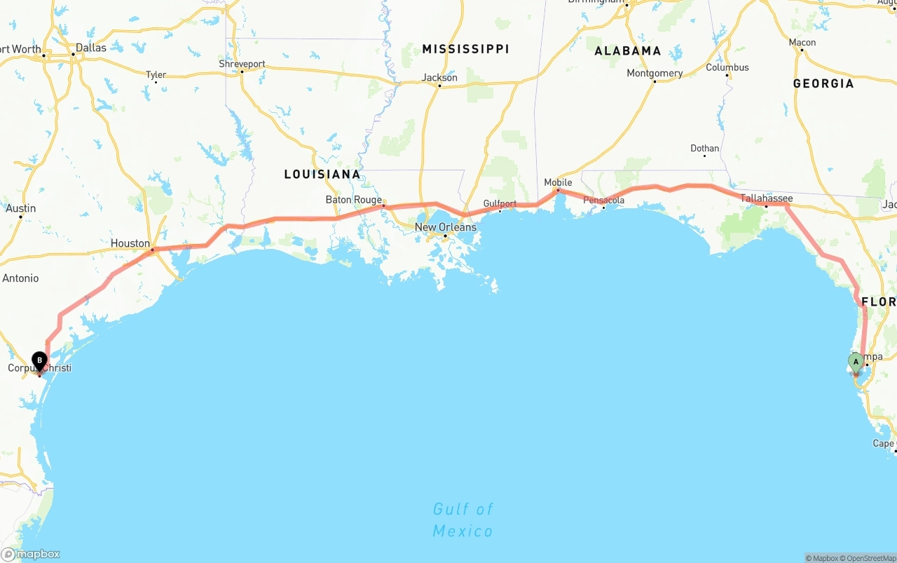 Shipping route from St. Petersburg to Corpus Christi