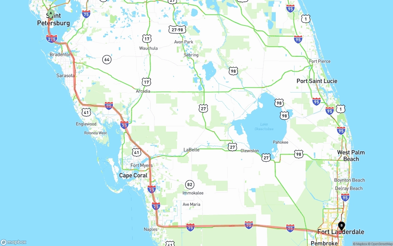Shipping route from St. Petersburg to Ft. Lauderdale