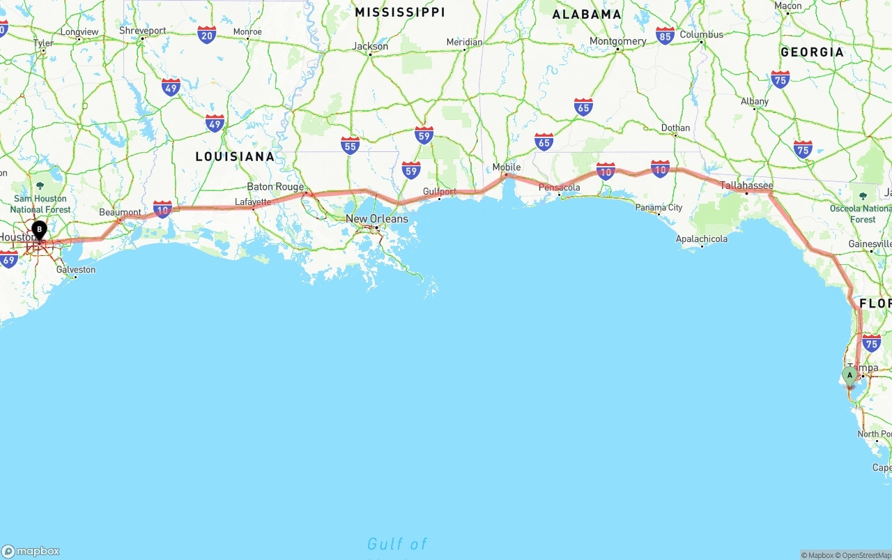 Shipping route from St. Petersburg to Houston