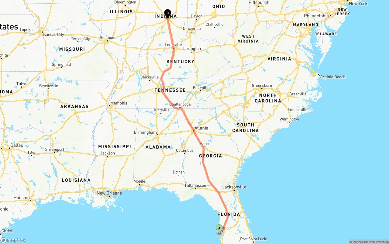 Shipping route from St. Petersburg to Indianapolis