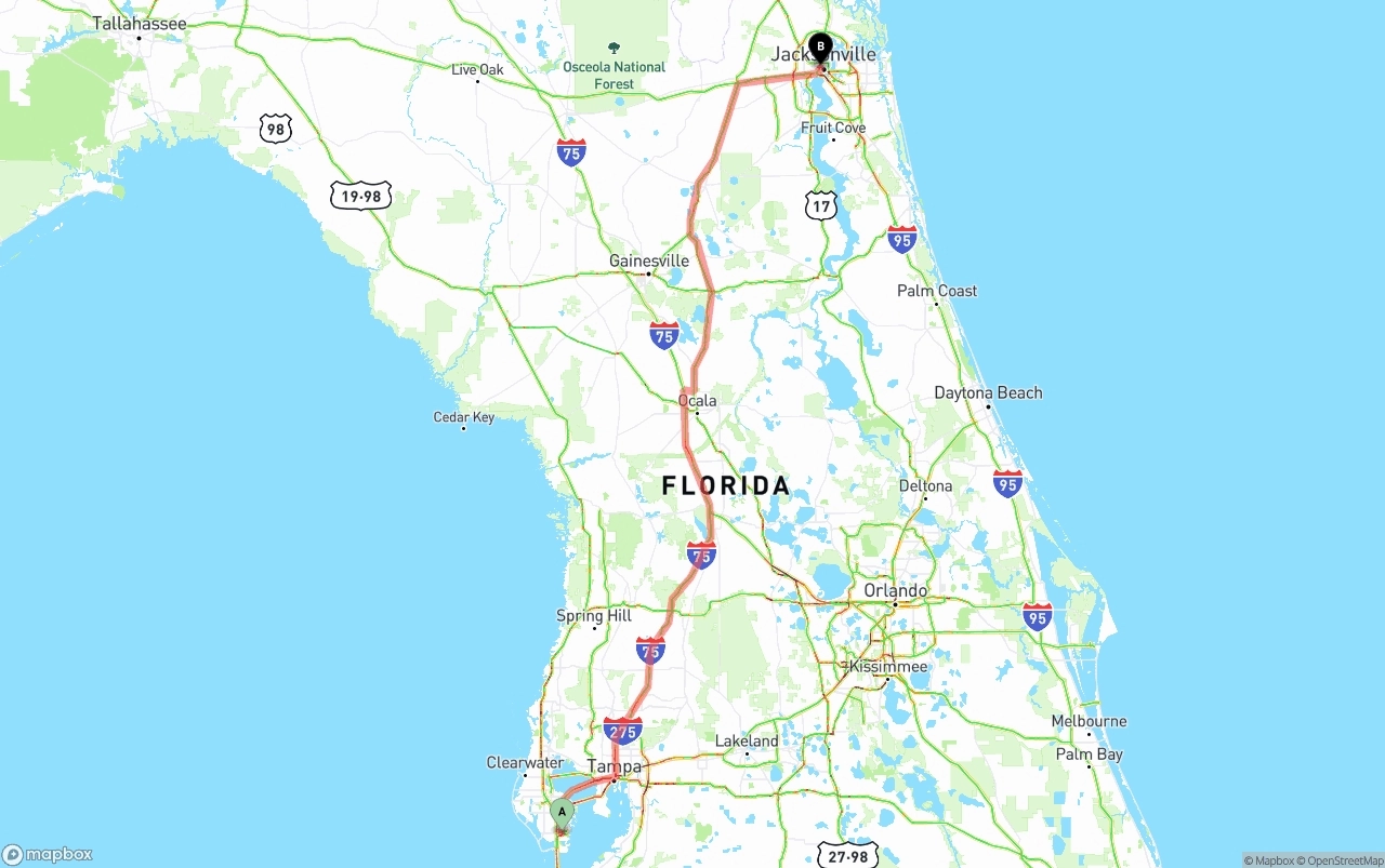 Shipping route from St. Petersburg to Jacksonville