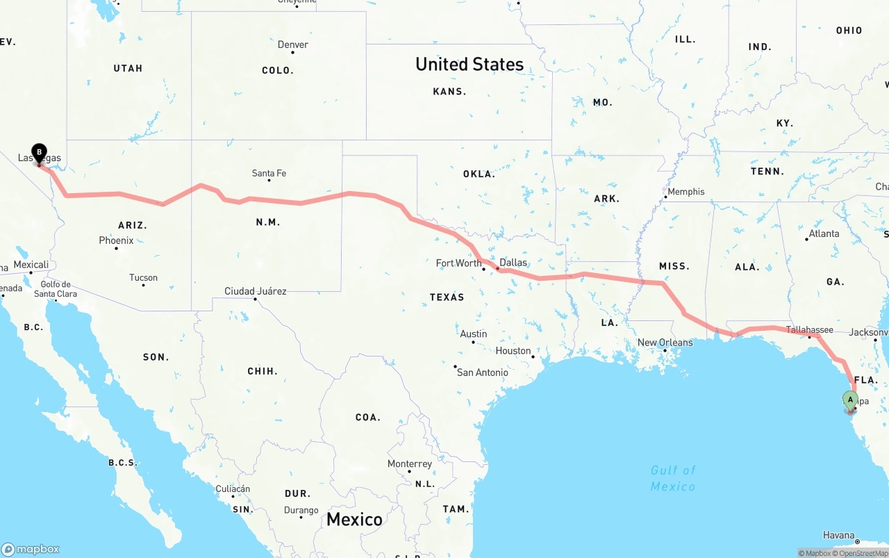 Shipping route from St. Petersburg to Las Vegas