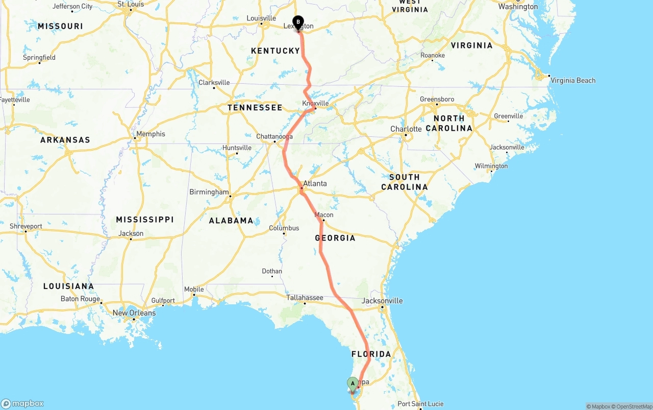 Shipping route from St. Petersburg to Lexington