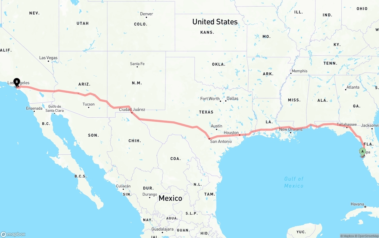 Shipping route from St. Petersburg to Los Angeles International Airport