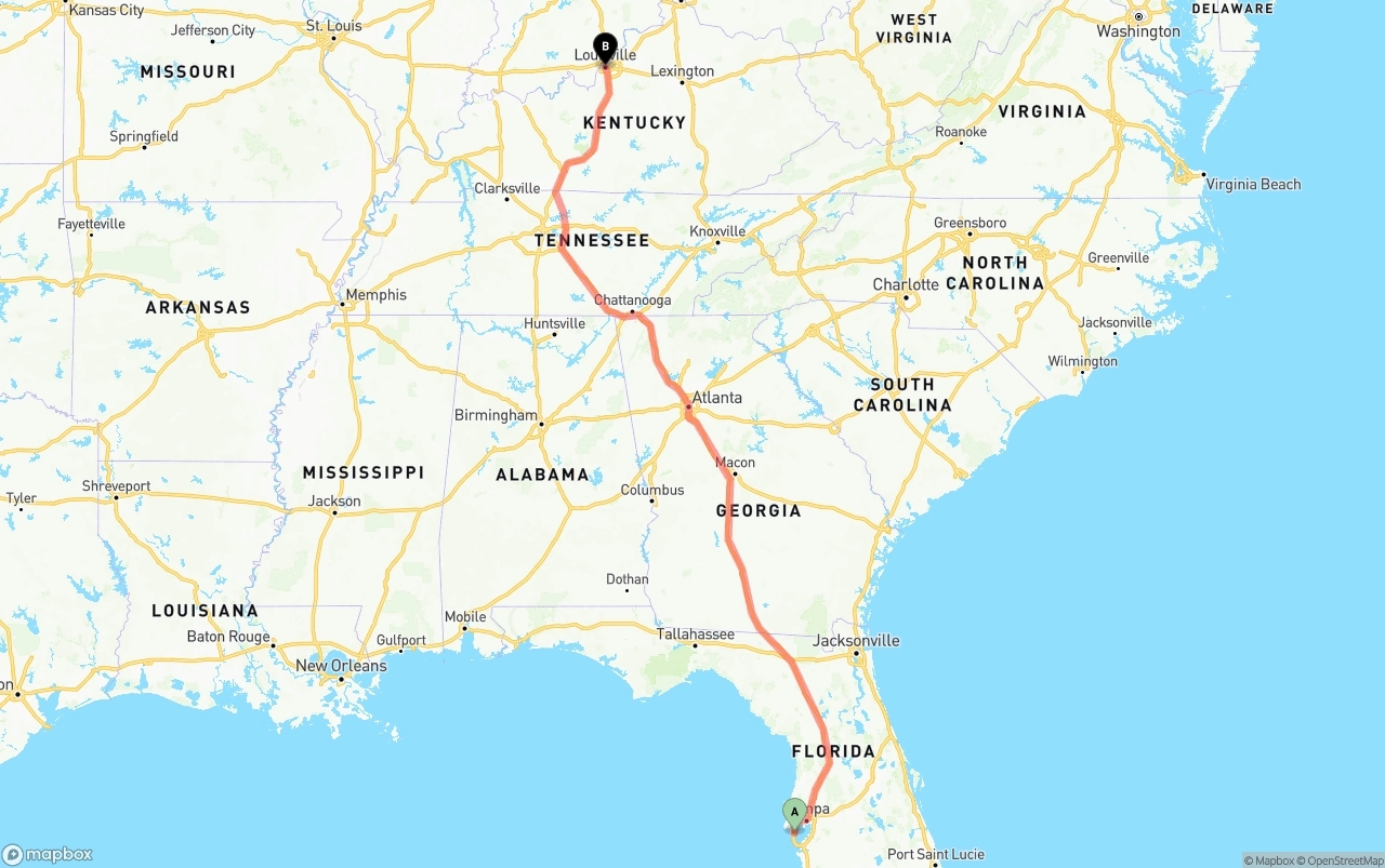 Shipping route from St. Petersburg to Louisville