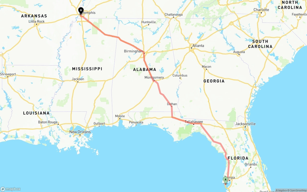 Shipping route from St. Petersburg to Memphis