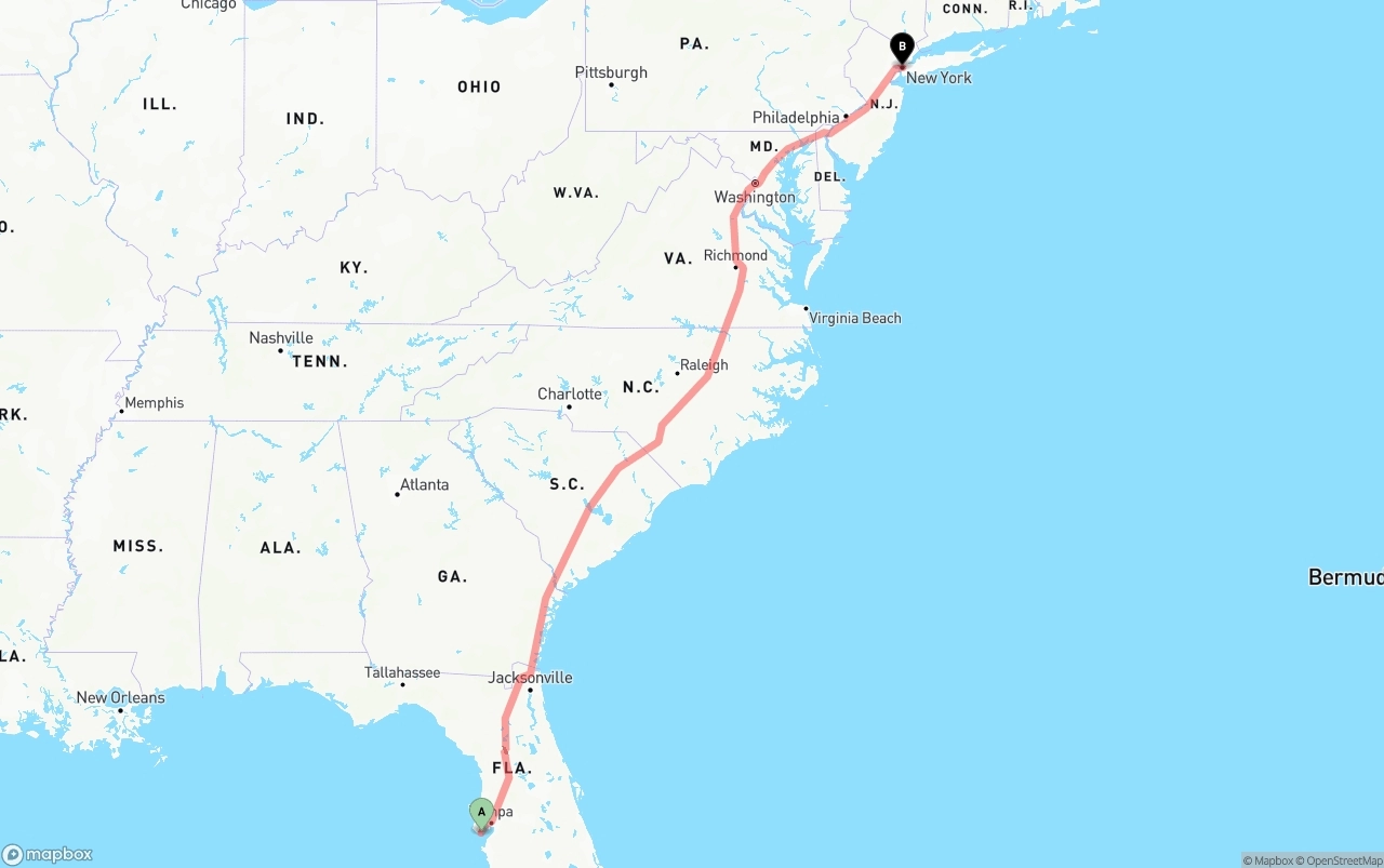 Shipping route from St. Petersburg to New York City