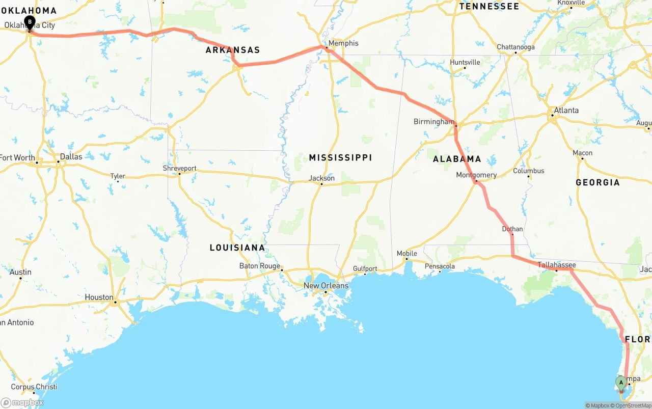 Shipping route from St. Petersburg to Oklahoma City