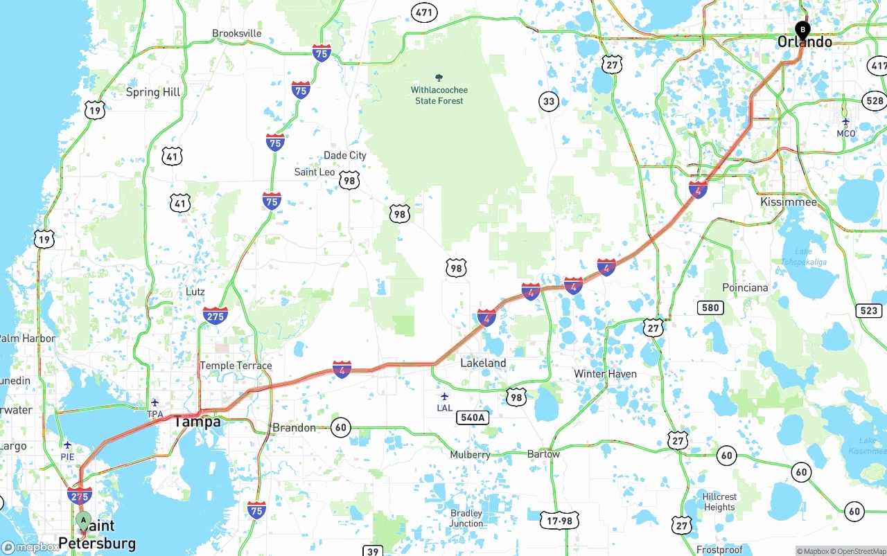 Shipping route from St. Petersburg to Orlando