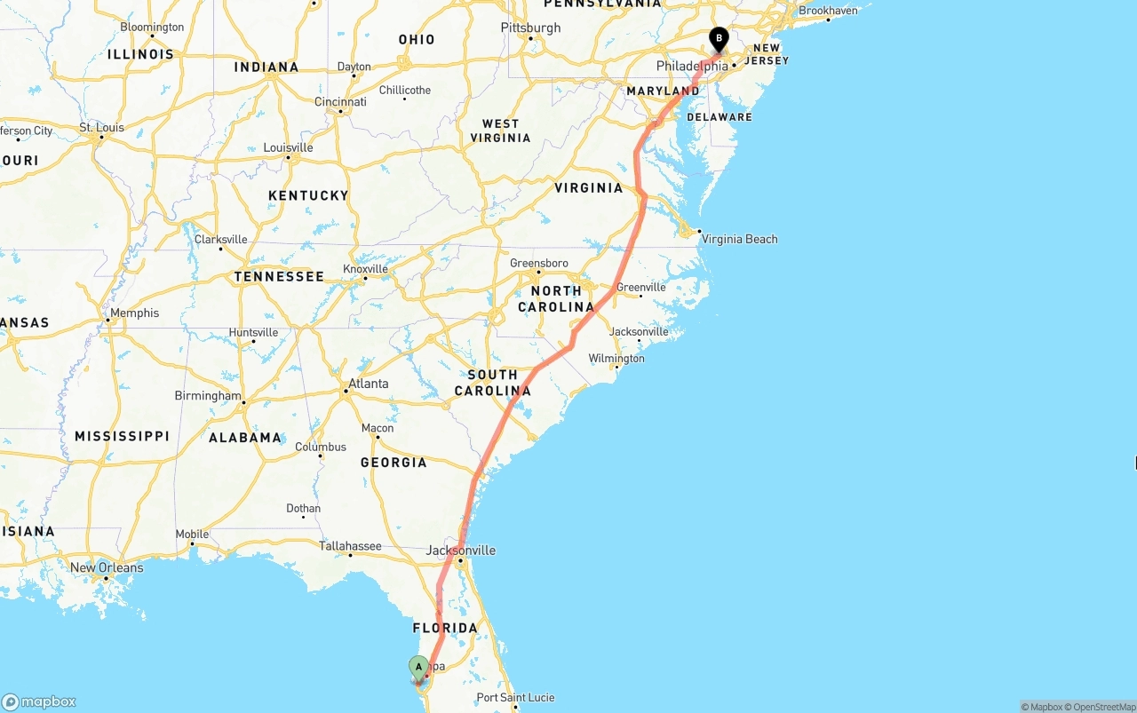 Shipping route from St. Petersburg to Phoenix