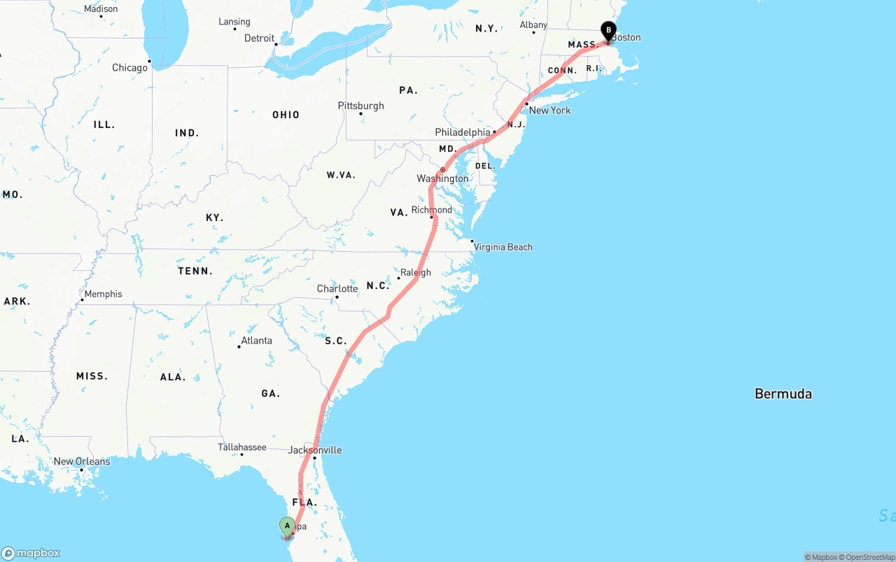 Shipping route from St. Petersburg to Port of Boston