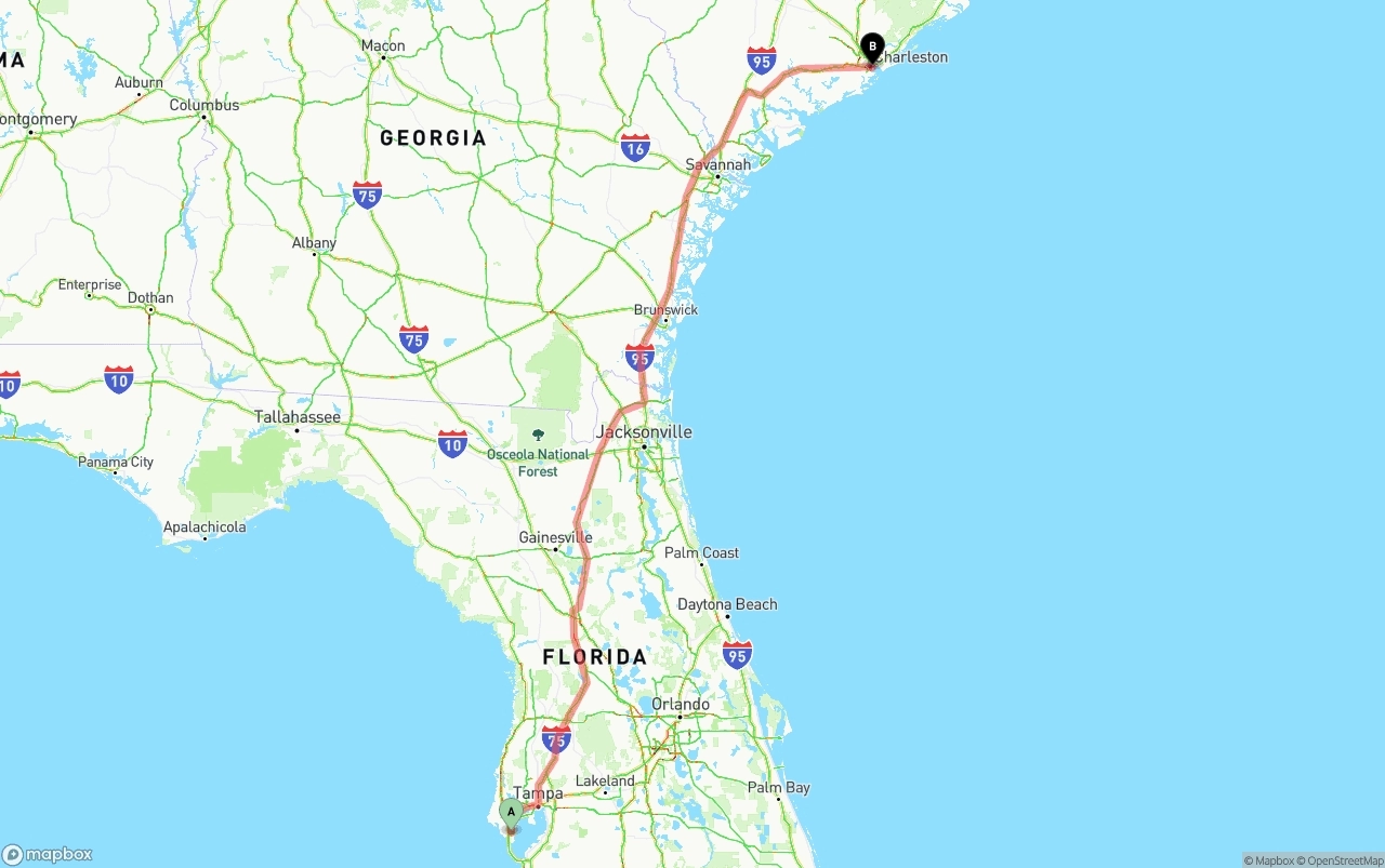 Shipping route from St. Petersburg to Port of Charleston