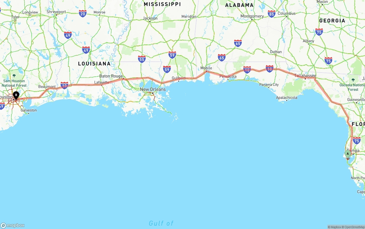 Shipping route from St. Petersburg to Port of Houston