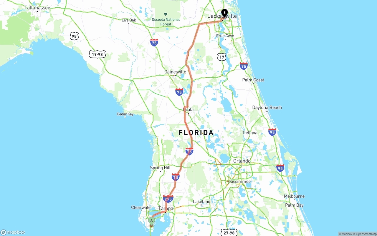 Shipping route from St. Petersburg to Port of Jacksonville