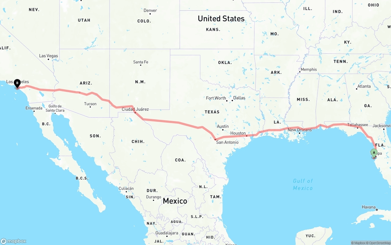 Shipping route from St. Petersburg to Port of Los Angeles