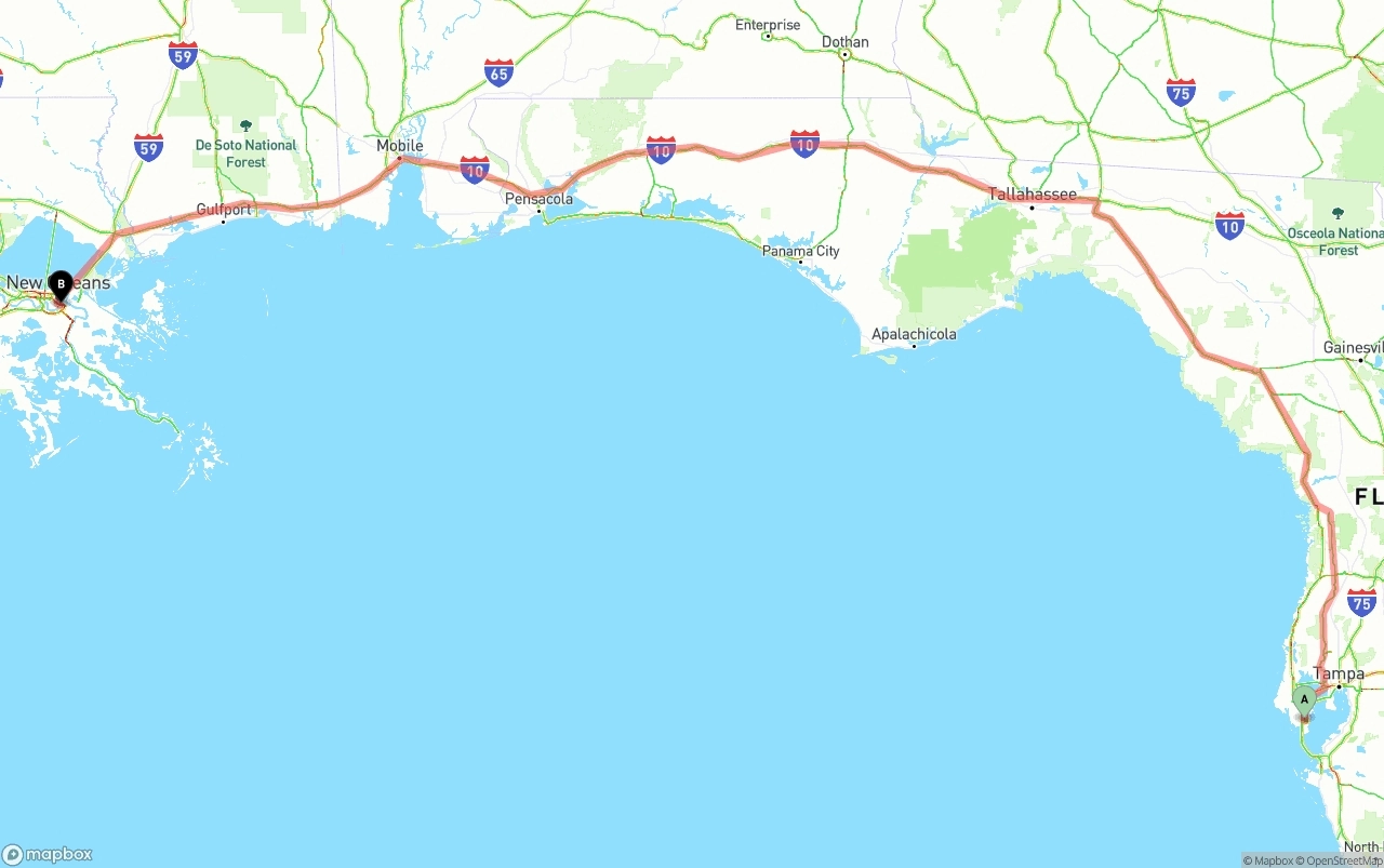 Shipping route from St. Petersburg to Port of New Orleans