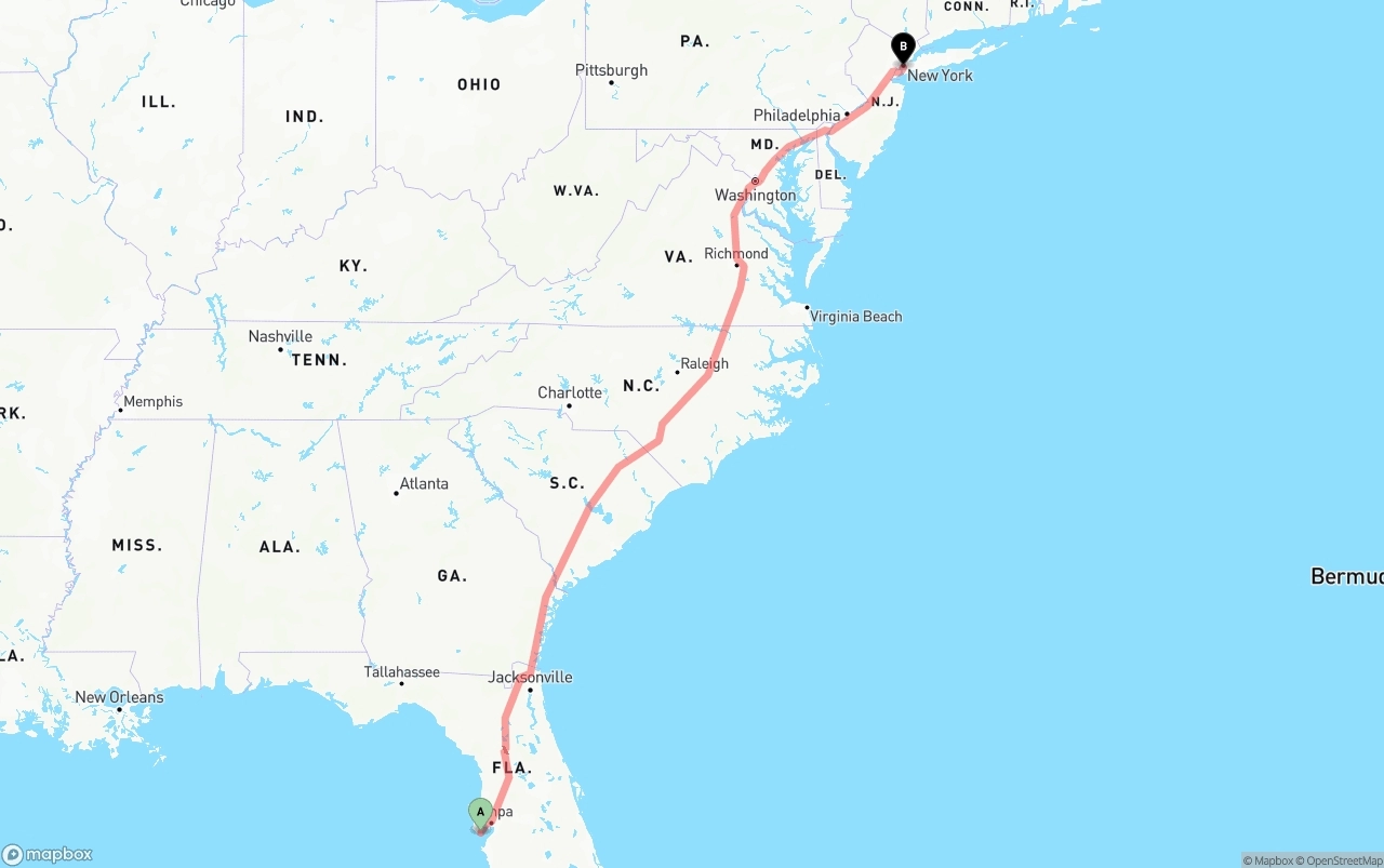 Shipping route from St. Petersburg to Port of New York