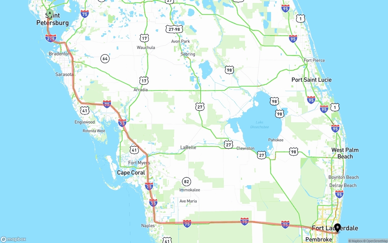 Shipping route from St. Petersburg to Port of Port Everglades