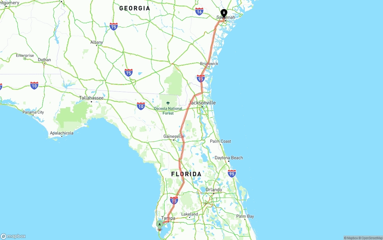 Shipping route from St. Petersburg to Port of Savannah