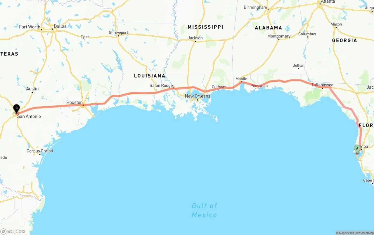 Shipping route from St. Petersburg to San Antonio