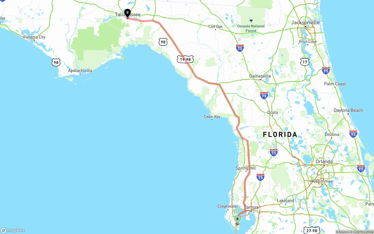 Shipping route from St. Petersburg to Tallahassee