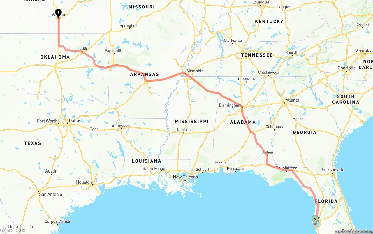 Shipping route from St. Petersburg to Wichita