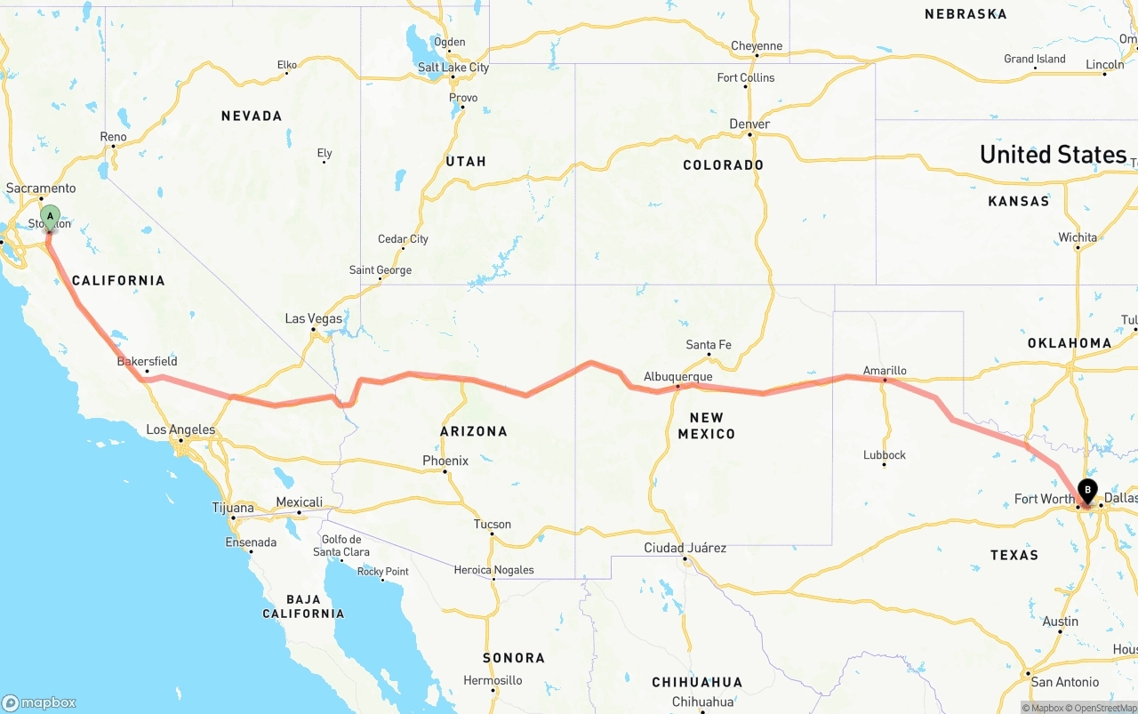 Shipping route from Stockton to Arlington