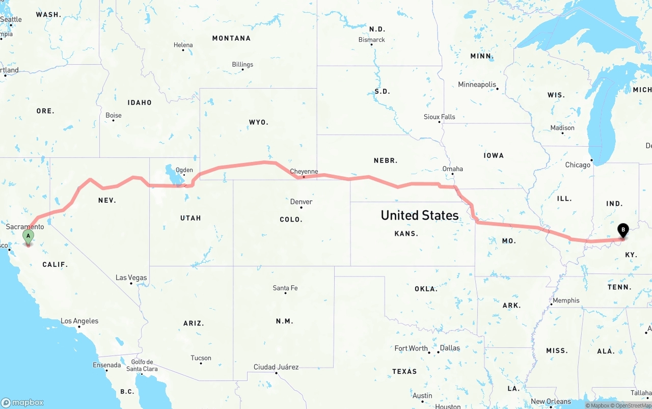 Shipping route from Stockton to Louisville